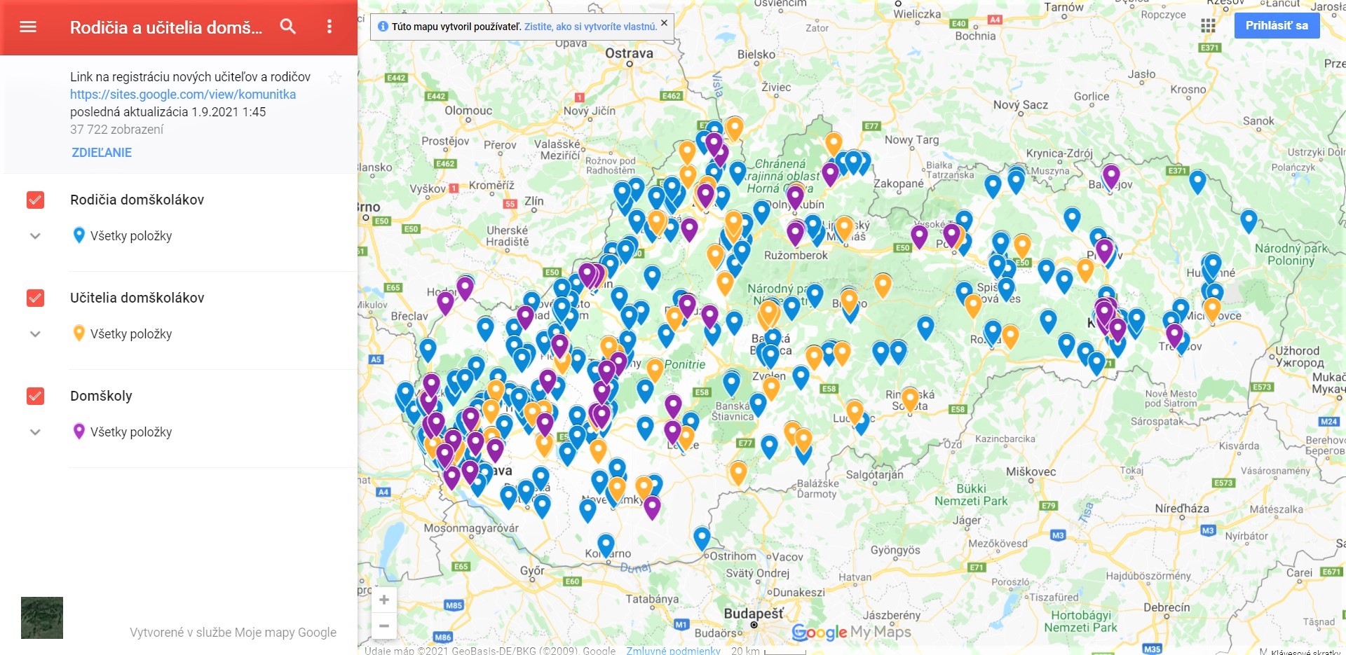 Mapa domškolákov alebo inak povedané Mapa šťastných detí, rodičov a učiteľov.